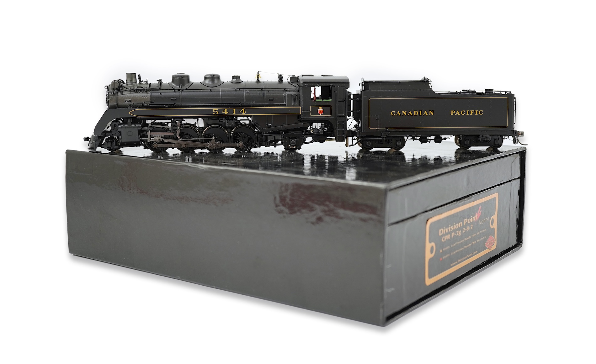 A boxed HO gauge Division Point model of Canadian Pacific Railway P-2g, 5414, 2-8-2 locomotive with bogie tender, powered for two rail operation.